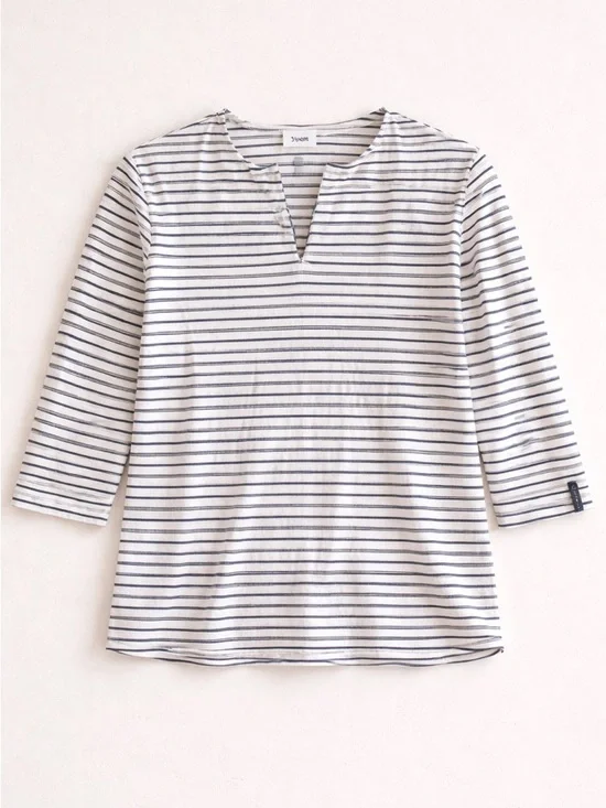 Liz Claiborne Woman 3X Navy White Striped Top Split Neck 3/4 Sleeve Stretch - Picture 1 of 13